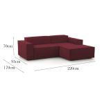 Divano fisso Patrizia, Divano componibile a 2 posti con penisola destra, 100% Made in Italy, Sofà moderno in tessuto, Cm 220x170h70, Rosso