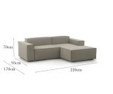 Divano fisso Patrizia, Divano componibile a 2 posti con penisola destra, 100% Made in Italy, Sofà moderno in tessuto, Cm 220x170h70, Tortora