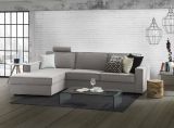 Divano fisso Perla, Divano ad angolo, 100% Made in Italy, Sofà Soggiorno con, penisola contenitore Sinistra, con Braccioli slim, Cm 260x95h90, Grigio