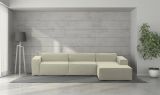 Divano fisso Raffaella, Divano componibile a 4 posti con penisola destra, 100% Made in Italy, Sofà moderno in tessuto, Cm 340x170h70, Beige