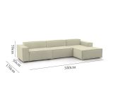 Divano fisso Raffaella, Divano componibile a 4 posti con penisola destra, 100% Made in Italy, Sofà moderno in tessuto, Cm 340x170h70, Beige