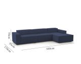 Divano fisso Raffaella, Divano componibile a 4 posti con penisola destra, 100% Made in Italy, Sofà moderno in tessuto, Cm 340x170h70, Blu