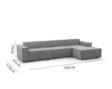Divano fisso Raffaella, Divano componibile a 4 posti con penisola destra, 100% Made in Italy, Sofà moderno in tessuto, Cm 340x170h70, Grigio