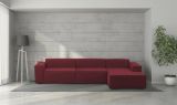 Divano fisso Raffaella, Divano componibile a 4 posti con penisola destra, 100% Made in Italy, Sofà moderno in tessuto, Cm 340x170h70, Rosso