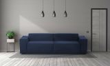 Divano fisso Simona, Divano componibile a 3 posti lineare, 100% Made in Italy, Sofà moderno da soggiorno in tessuto, Cm 260x95h70, Blu
