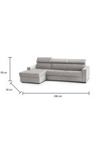 Divano fisso Viviana, Divano ad angolo, 100% Made in Italy, Sofà Soggiorno con chaise longue, in tessuto imbottito - Penisola contenitore Sinistra, con Braccioli standard, Cm 280x95h85, Grigio