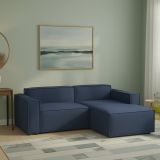 Divano in legno e ferro rivestito in tessuto blu 240x170x70h cm - Ameli