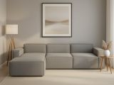 Divano in legno e ferro rivestito in tessuto grigio 340x170x70h cm - Atrillo