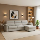Divano in legno massello rivestito in tessuto grigio chiaro 285x160x100h cm - Ceto
