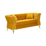 Divano in legno rivestito in tessuto ocra e oro 162x83x76h cm - Casio