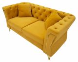 Divano in legno rivestito in tessuto ocra e oro 162x83x76h cm - Casio