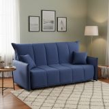 Divano Letto 2 Posti 150x90 cm Blu in Legno Massello Sfoderabile Apertura a Carrello Made in Italy Materasso 10cm Rete Elettrosaldata – Alaric