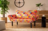 Divano letto 2 posti Aquilonis, Sofà trasformabile, Divanetto per ospiti, Poltrona letto contenitore, 150x65 h40 cm, Multicolore