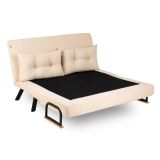 Divano Letto 2 Posti Bianco Crema Contenitore Reclinabile 133x78 cm, Apertura Click-clack - Calvin