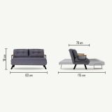 Divano Letto 2 Posti Grigio Scuro Contenitore Reclinabile 133x78 cm, Braccioli - Calvin