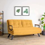 Divano letto 2 posti Quaoar, Sofà trasformabile, Divanetto per ospiti, Poltrona letto contenitore, 133x50 h41 cm, Giallo