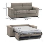 Divano letto 2 posti Rigolato, 185x95 h100 cm, Tortora