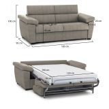 Divano letto 2 posti Salorno, 185x95 h100 cm, Tortora