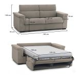 Divano letto 2 posti Tenna, 185x95 h100 cm, Tortora