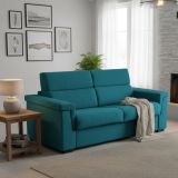 Divano Letto 3 Posti Azzurro Sfoderabile Contenitore 225x95 cm, Lavabile Made in Italy - Benedetto