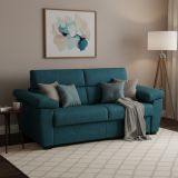 Divano Letto 3 Posti Azzurro Sfoderabile Contenitore 225x95 cm, Lavabile Made in Italy - Trino
