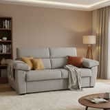 Divano Letto 3 Posti Beige Sfoderabile Contenitore 225x95 cm, Lavabile Made in Italy - Pacecos