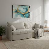Divano Letto 3 Posti Beige Sfoderabile Lavabile 205x86 cm, Idrorepellente Letto Estraibile Materasso Incluso Rete a Doghe Made in Italy - Avellana