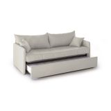Divano Letto 3 Posti Beige Sfoderabile Lavabile 205x86 cm, Idrorepellente Letto Estraibile Materasso Incluso Rete a Doghe Made in Italy - Avellana