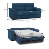 Divano letto 3 posti Benedetto, 225x95 h100 cm, Blu