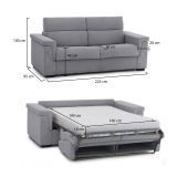 Divano letto 3 posti Benedetto, 225x95 h100 cm, Grigio