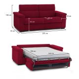 Divano letto 3 posti Benedetto, 225x95 h100 cm, Rosso