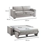 Divano letto 3 posti grigio 220x95cm - Asteroide