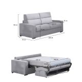 Divano Letto 3 Posti Grigio Sfoderabile Contenitore 220x95 cm, Lavabile Made in Italy - Marcon