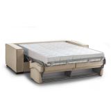 Divano Letto Abigail, Divano a 2 posti Large, 100% Made in Italy, Sofà Soggiorno con apertura girevole, in tessuto imbottito, con Braccioli standard, Cm 200x95h90, Beige
