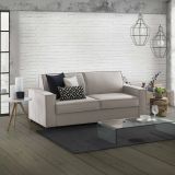 Divano Letto Abigail, Divano a 2 posti Large, 100% Made in Italy, Sofà Soggiorno con apertura girevole, in tessuto imbottito, con Braccioli standard, Cm 200x95h90, Tortora