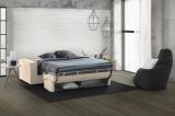 Divano Letto Addolorata, Divano a 3 posti, 100% Made in Italy, Sofà Soggiorno con apertura girevole, in tessuto imbottito, con Braccioli slim, Cm 200x100h95, Beige