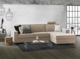 Divano Letto Adela, Divano ad angolo, 100% Made in Italy, Sofà con apertura girevole, Penisola contenitore Destra, con Braccioli standard, Cm 280x95h90, Beige