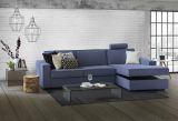 Divano Letto Adela, Divano ad angolo, 100% Made in Italy, Sofà con apertura girevole, Penisola contenitore Destra, con Braccioli standard, Cm 280x95h90, Blu