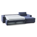 Divano Letto Adela, Divano ad angolo, 100% Made in Italy, Sofà con apertura girevole, Penisola contenitore Destra, con Braccioli standard, Cm 280x95h90, Blu