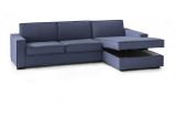 Divano Letto Adela, Divano ad angolo, 100% Made in Italy, Sofà con apertura girevole, Penisola contenitore Destra, con Braccioli standard, Cm 280x95h90, Blu