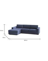 Divano Letto Adelina, Divano ad angolo, 100% Made in Italy, Sofà con apertura girevole, Penisola contenitore Sinistra, con Braccioli standard, Cm 280x95h90, Blu