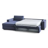 Divano Letto Adelina, Divano ad angolo, 100% Made in Italy, Sofà con apertura girevole, Penisola contenitore Sinistra, con Braccioli standard, Cm 280x95h90, Blu
