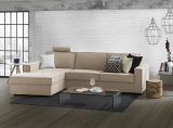 Divano Letto Adima, Divano ad angolo, 100% Made in Italy, Sofà con apertura girevole, Penisola contenitore Sinistra, con Braccioli slim, Cm 260x95h90, Beige