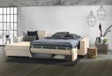 Divano Letto Adima, Divano ad angolo, 100% Made in Italy, Sofà con apertura girevole, Penisola contenitore Sinistra, con Braccioli slim, Cm 260x95h90, Beige