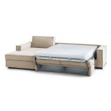 Divano Letto Adima, Divano ad angolo, 100% Made in Italy, Sofà con apertura girevole, Penisola contenitore Sinistra, con Braccioli slim, Cm 260x95h90, Beige