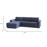 Divano Letto Adima, Divano ad angolo, 100% Made in Italy, Sofà con apertura girevole, Penisola contenitore Sinistra, con Braccioli slim, Cm 260x95h90, Blu