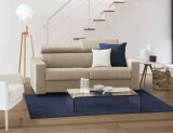 Divano Letto Agrippina, Divano a 2 posti Large, 100% Made in Italy, Sofà Soggiorno con apertura girevole, con poggiatesta regolabili e Braccioli standard, Cm 200x95h85, Beige