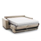 Divano Letto Agrippina, Divano a 2 posti Large, 100% Made in Italy, Sofà Soggiorno con apertura girevole, con poggiatesta regolabili e Braccioli standard, Cm 200x95h85, Beige
