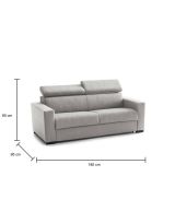 Divano Letto Aida, Divano a 2 posti Large, 100% Made in Italy, Sofà Soggiorno con apertura girevole, con poggiatesta regolabili e Braccioli slim, Cm 180x95h85, Grigio
