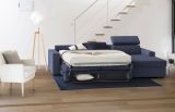 Divano Letto Alberta, Divano ad angolo, 100% Made in Italy, Sofà con apertura girevole, con Penisola contenitore Destra, con Braccioli standard, Cm 280x95h85, Blu